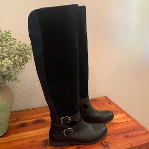 Lucky Brand Black Suede and vegan leather over the knee cuff boots. Size 8.